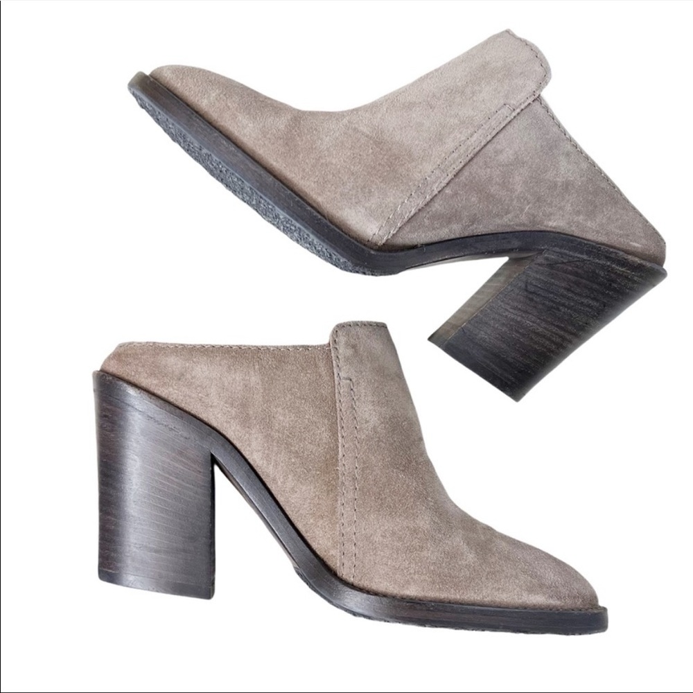 AQUATALIA New Leather Suede Stacked Heel Boots in Taupe Size 8 - Picture 2 of 15